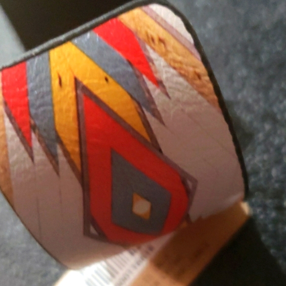 AZTEC CUFF GOLD FAUX WOOD GRAIN ORANGE BLUE - Picture 5 of 7